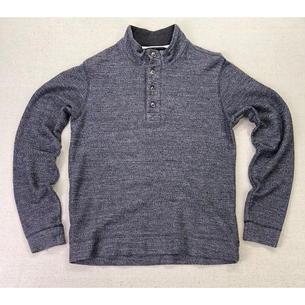 Marine Layer Mens Small Marled Knit Henley Button Mock Neck Pullover
